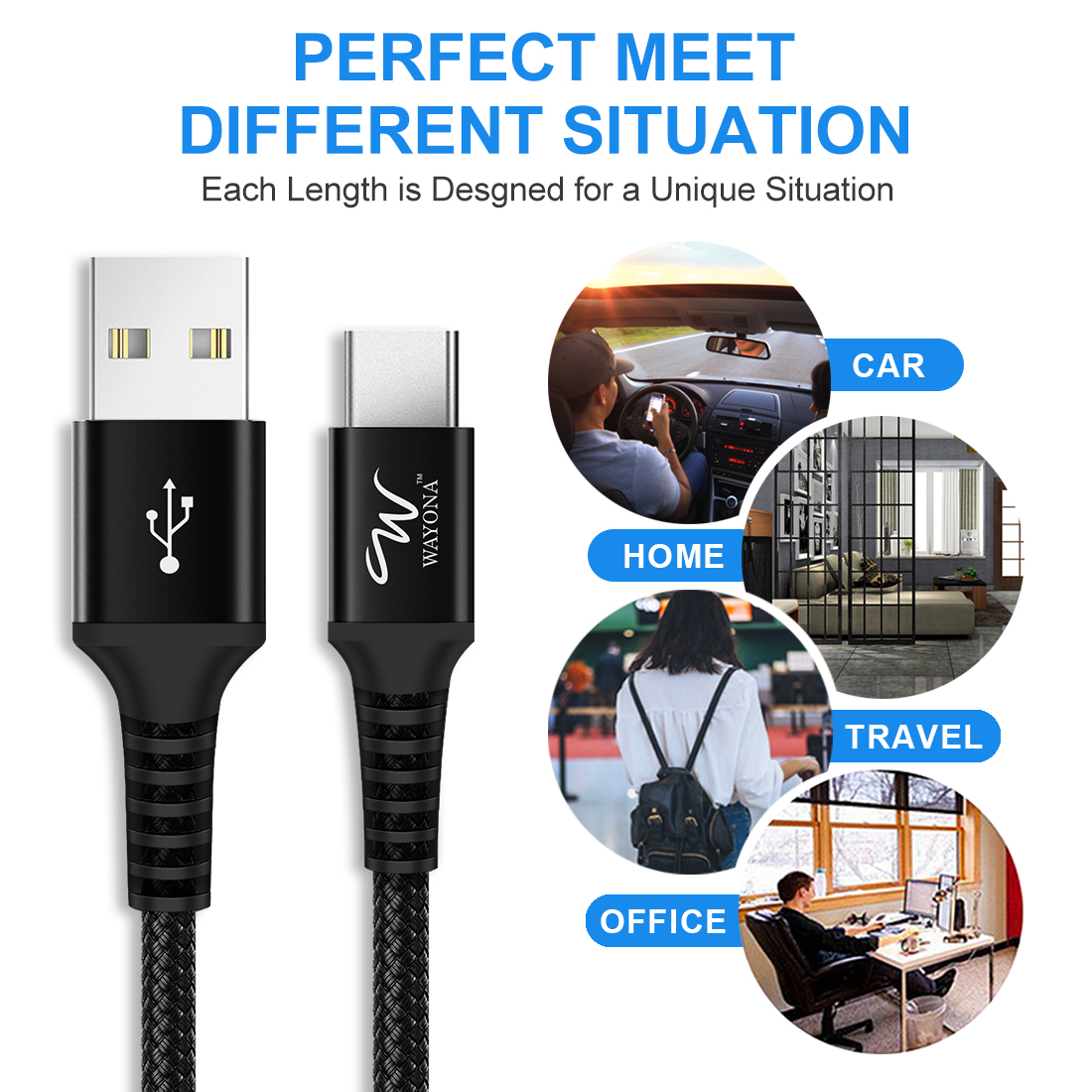 Cable Usb C Normal Iphone Cable Length Wayona USB Type C 3A Nylon