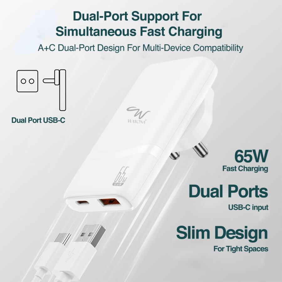 Wayona GaNova Pro 65W USB C Charger Flat, 2-Port Slim GaN Compact Fast PPS Wall Charger for iPhone 16/15/14, MacBook Pro/Air, iPad Pro, Galaxy S24/S23/Note20, Pixel 8, Steam Deck - Image 4