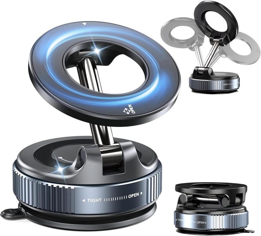 Wayona 2025 Upgraded 360° Vacuum Magnetic Car Phone Holder Vacuum Suction Magna Ring Foldable Cell Holder for Car/Gym/Mirror/Smooth Surface Compatible with All Mobile (Black)