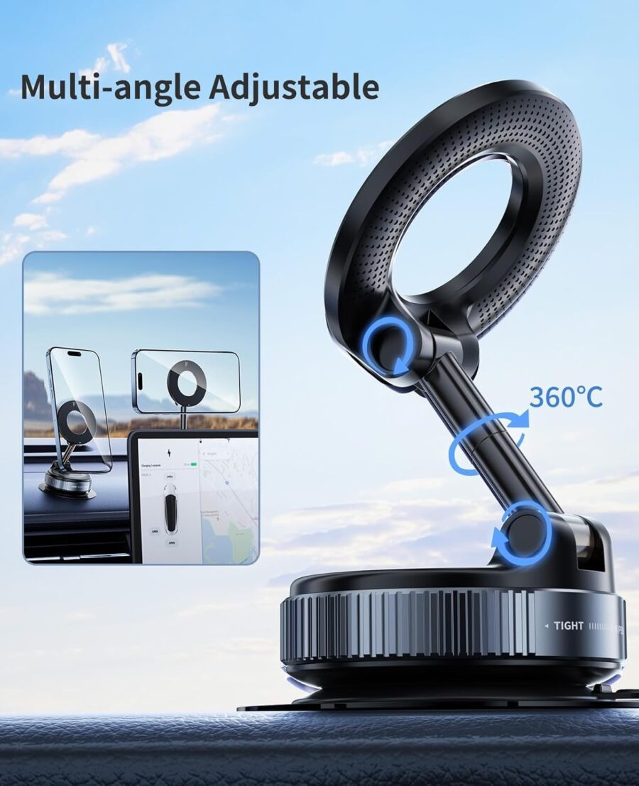 Wayona 2025 Upgraded 360° Vacuum Magnetic Car Phone Holder Vacuum Suction Magna Ring Foldable Cell Holder for Car/Gym/Mirror/Smooth Surface Compatible with All Mobile (Black) - Image 3