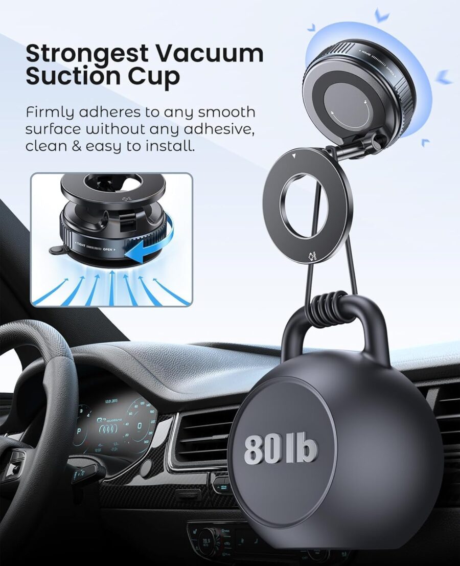 Wayona 2025 Upgraded 360° Vacuum Magnetic Car Phone Holder Vacuum Suction Magna Ring Foldable Cell Holder for Car/Gym/Mirror/Smooth Surface Compatible with All Mobile (Black) - Image 4