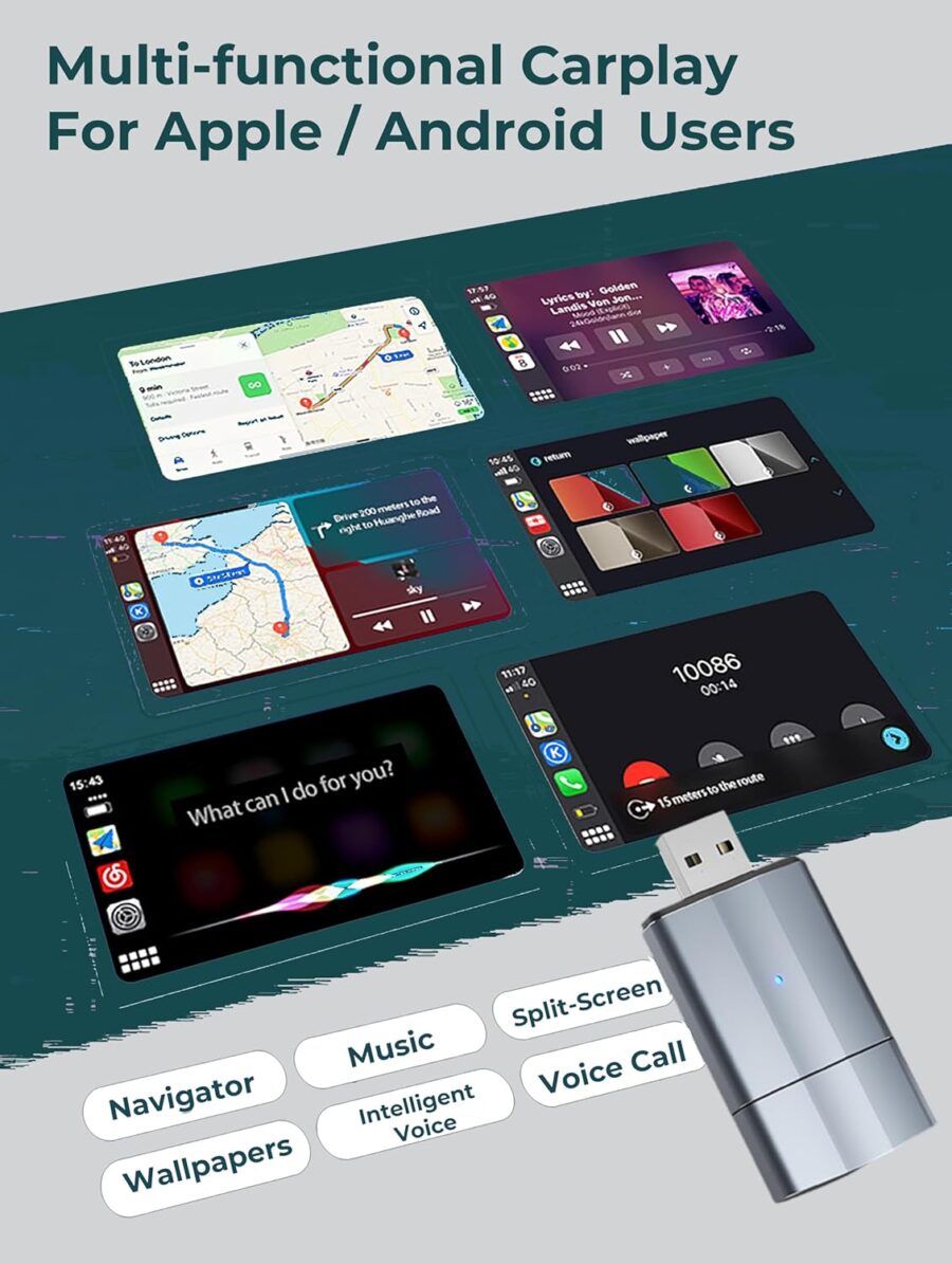 Wayona 2in1 Wireless Carplay Adapter and Android Auto Adapter for Car Converts Wired to Wireless, Bluetooth Connectivity, Only for Cars with OEM Installed Wired Android Auto/CarPlay - Image 2
