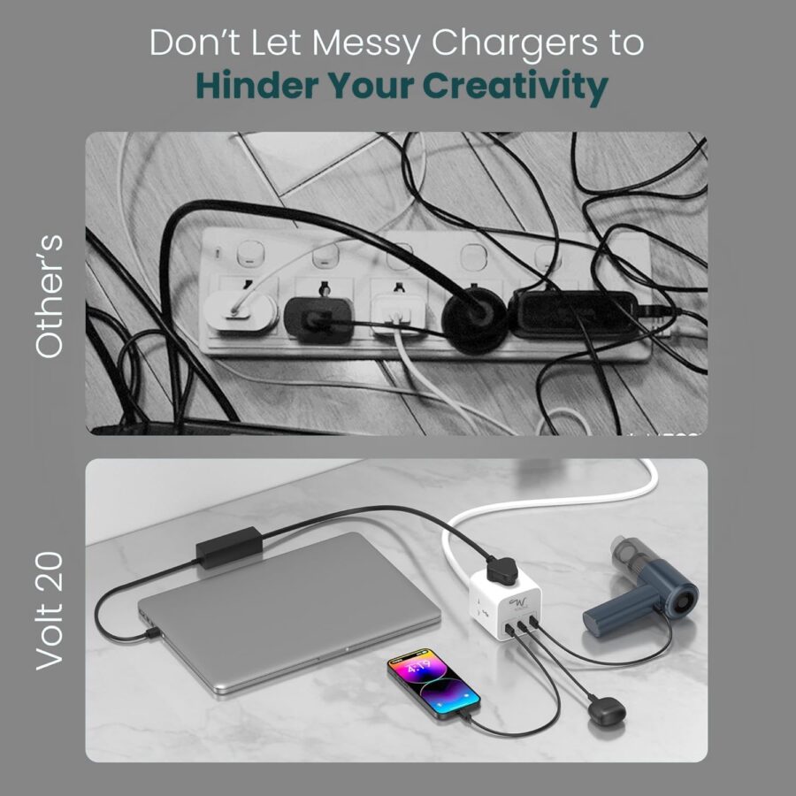 Wayona Power Strip Cube with 3 Universal Sockets PD USB C 20W and USB A Multiplug Extension Board - Image 4