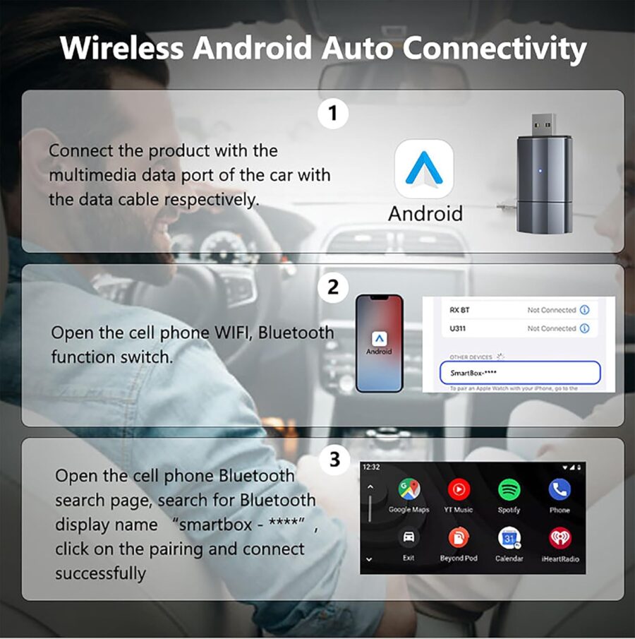 Wayona 2in1 Wireless Carplay Adapter and Android Auto Adapter for Car Converts Wired to Wireless, Bluetooth Connectivity, Only for Cars with OEM Installed Wired Android Auto/CarPlay - Image 4