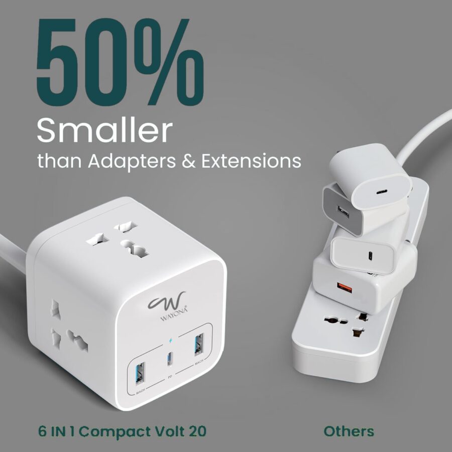 Wayona Power Strip Cube with 3 Universal Sockets PD USB C 20W and USB A Multiplug Extension Board - Image 3