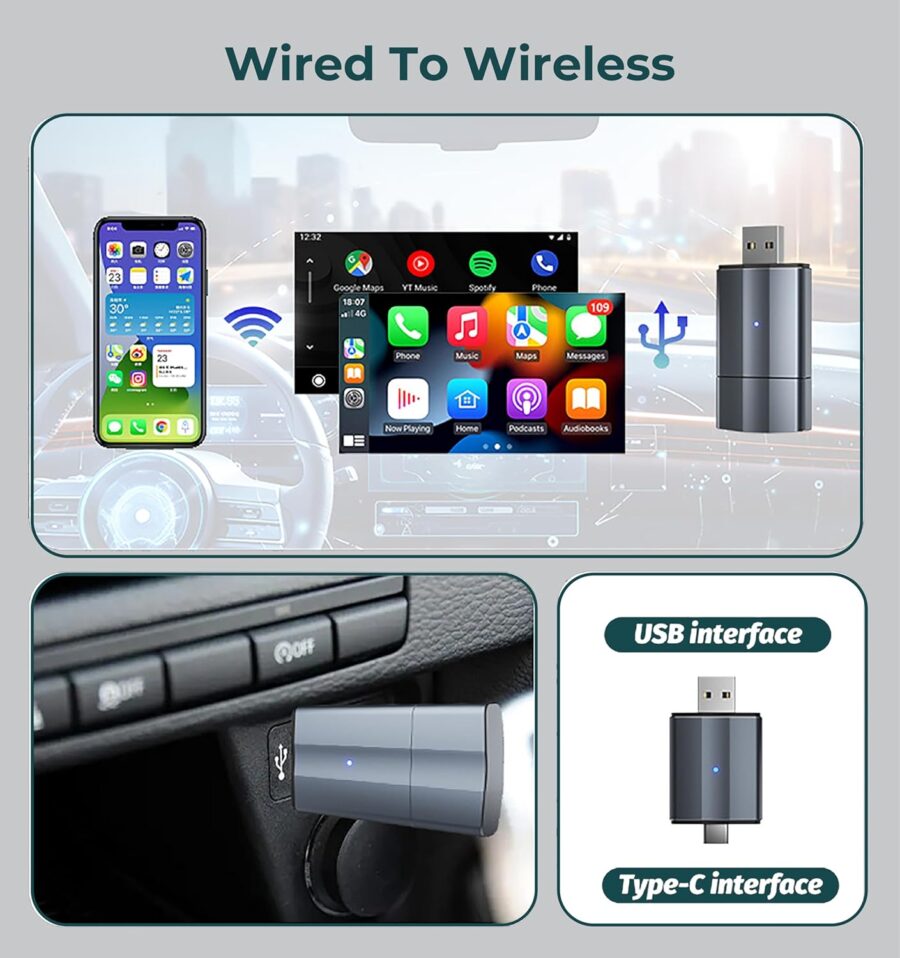 Wayona 2in1 Wireless Carplay Adapter and Android Auto Adapter for Car Converts Wired to Wireless, Bluetooth Connectivity, Only for Cars with OEM Installed Wired Android Auto/CarPlay - Image 5