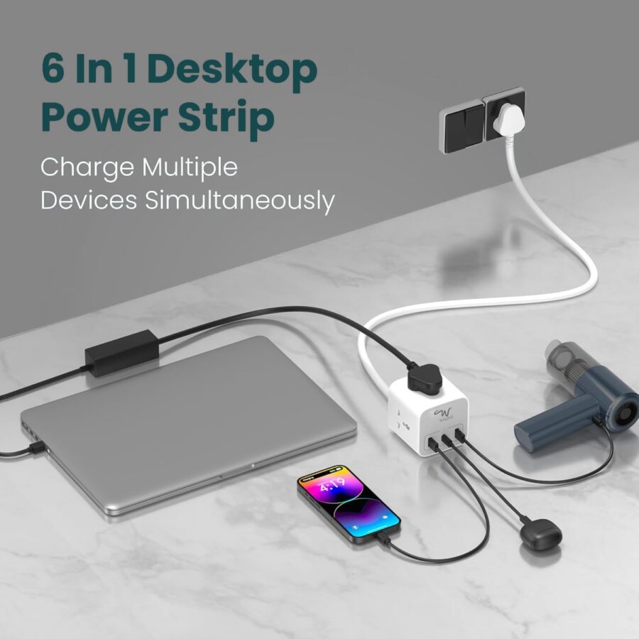 Wayona Power Strip Cube with 3 Universal Sockets PD USB C 20W and USB A Multiplug Extension Board - Image 6