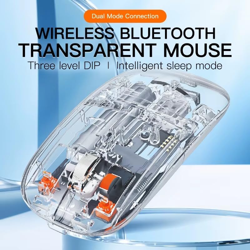 Wayona Clearclick Transparent Slim Wireless Mouse - Magnetic Cover, 3-Mode (Dual Bluetooth + USB), Rechargeable, One-Click Desktop, for MacBook/pc/iPad/Laptop - Image 6