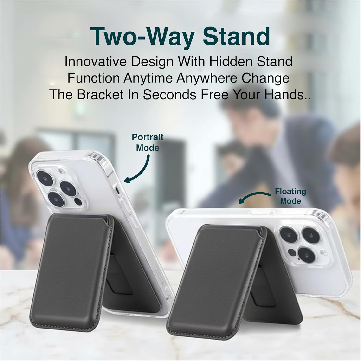 Wayona for MagSafe Wallet with Stand for iPhone 17/16/15/14/13/12 Series and Samsung Galaxy Phones, Vegan Leather Magnetic Card Holder, Holds 2 Credit Cards - Image 3