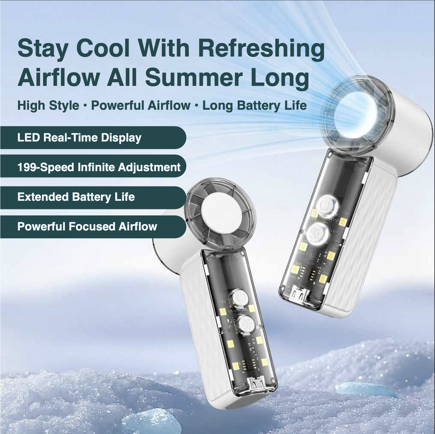 Wayona Turbosphere Pocket Fan, 199-Speed Infinite Adjustable Mini Handheld Fan with Smart LED Display, Rechargeable 1800mAh Battery, Type-C Fast Charging, and Built-In LED Night Light - Image 11