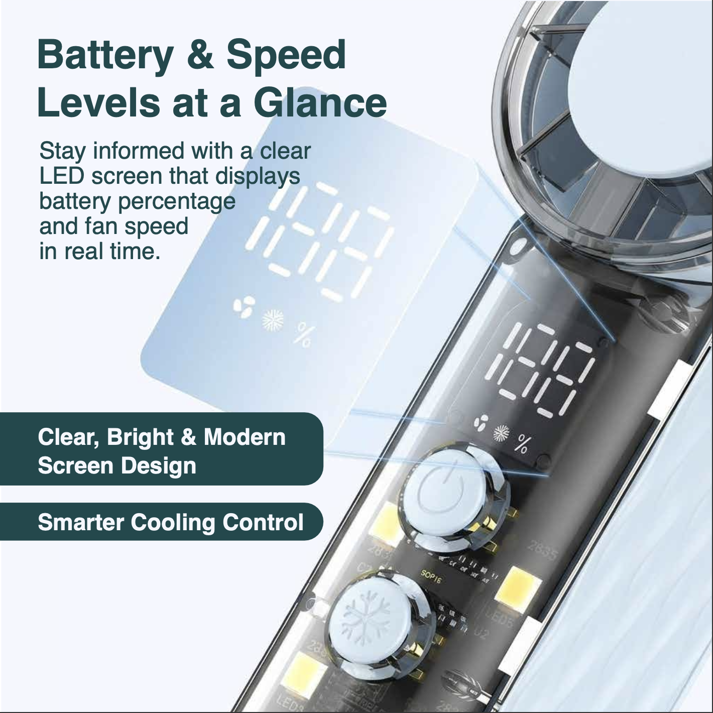 Wayona Turbosphere Pocket Fan, 199-Speed Infinite Adjustable Mini Handheld Fan with Smart LED Display, Rechargeable 1800mAh Battery, Type-C Fast Charging, and Built-In LED Night Light - Image 7