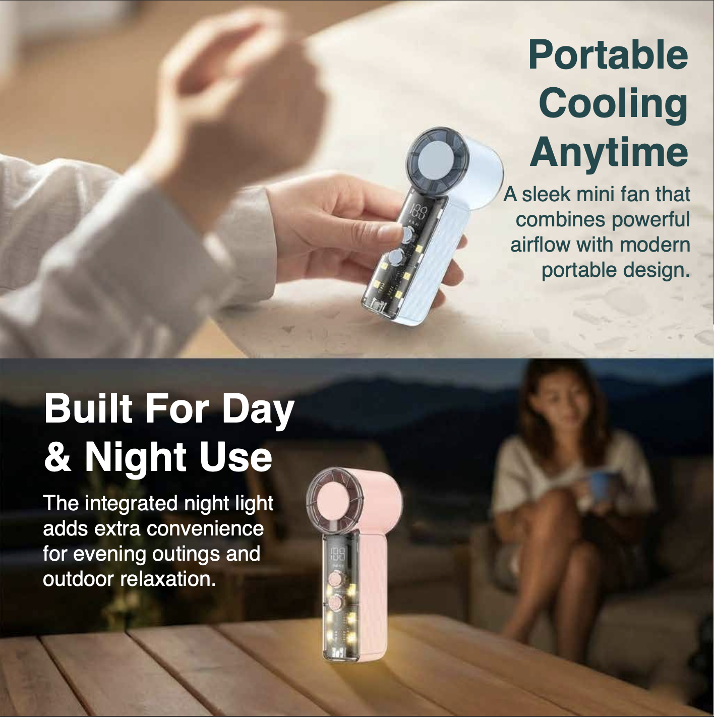 Wayona Turbosphere Pocket Fan, 199-Speed Infinite Adjustable Mini Handheld Fan with Smart LED Display, Rechargeable 1800mAh Battery, Type-C Fast Charging, and Built-In LED Night Light - Image 6