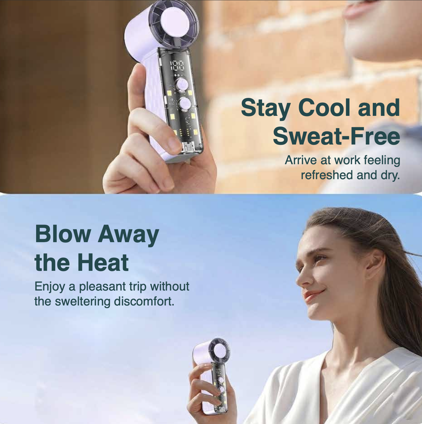 Wayona Turbosphere Pocket Fan, 199-Speed Infinite Adjustable Mini Handheld Fan with Smart LED Display, Rechargeable 1800mAh Battery, Type-C Fast Charging, and Built-In LED Night Light - Image 5