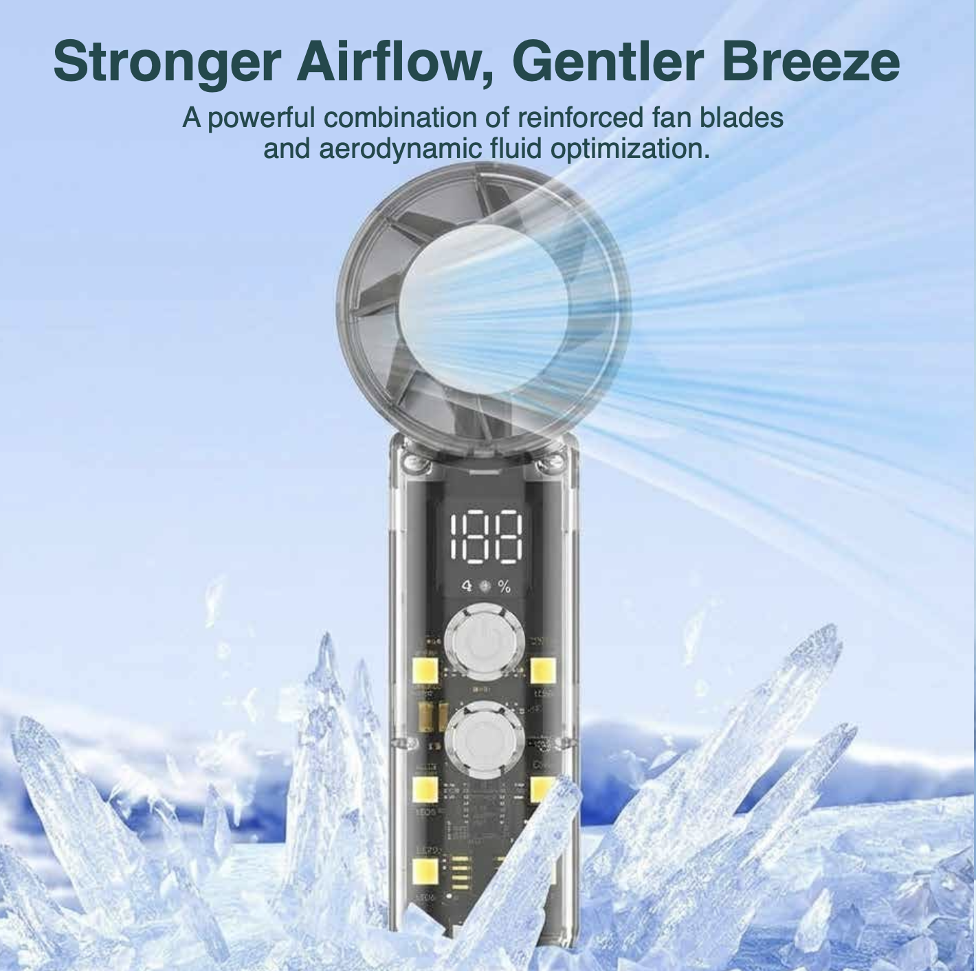 Wayona Turbosphere Pocket Fan, 199-Speed Infinite Adjustable Mini Handheld Fan with Smart LED Display, Rechargeable 1800mAh Battery, Type-C Fast Charging, and Built-In LED Night Light - Image 4