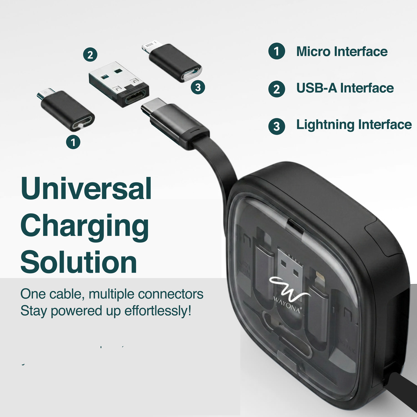 Wayona Retracto Case 65W Multifunctional Fast Charging Data Cable Kit With Retractable Cable, Convertors Set USB A & Type C to Male Micro/Lightning, MMC Storage,Sim Eject Pin (Black) - Image 5