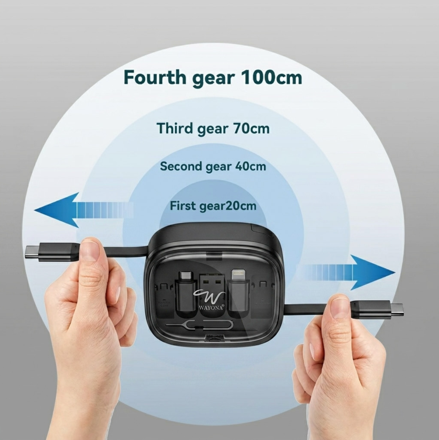 Wayona Retracto Case 65W Multifunctional Fast Charging Data Cable Kit With Retractable Cable, Convertors Set USB A & Type C to Male Micro/Lightning, MMC Storage,Sim Eject Pin (Black) - Image 6