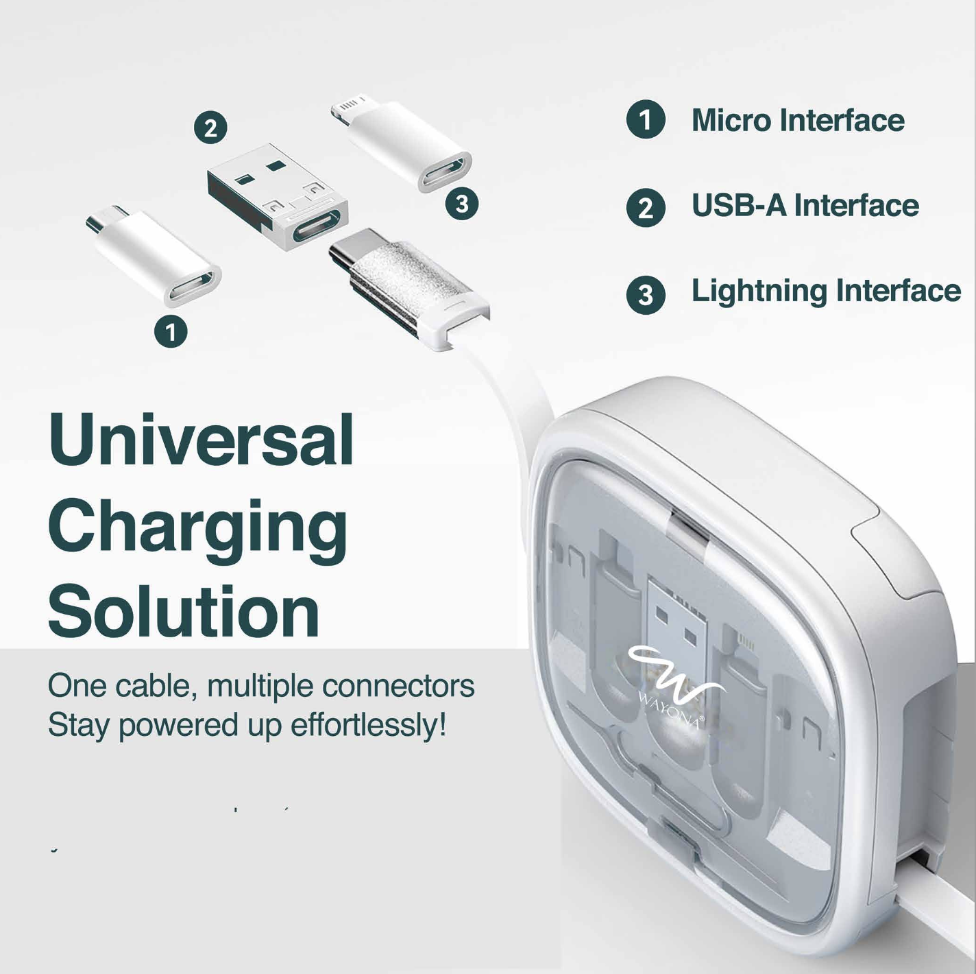 Wayona Retracto Case 65W Multifunctional Fast Charging Data Cable Kit With Retractable Cable, Convertors Set USB A & Type C to Male Micro/Lightning, MMC Storage,Sim Eject Pin (White) - Image 5