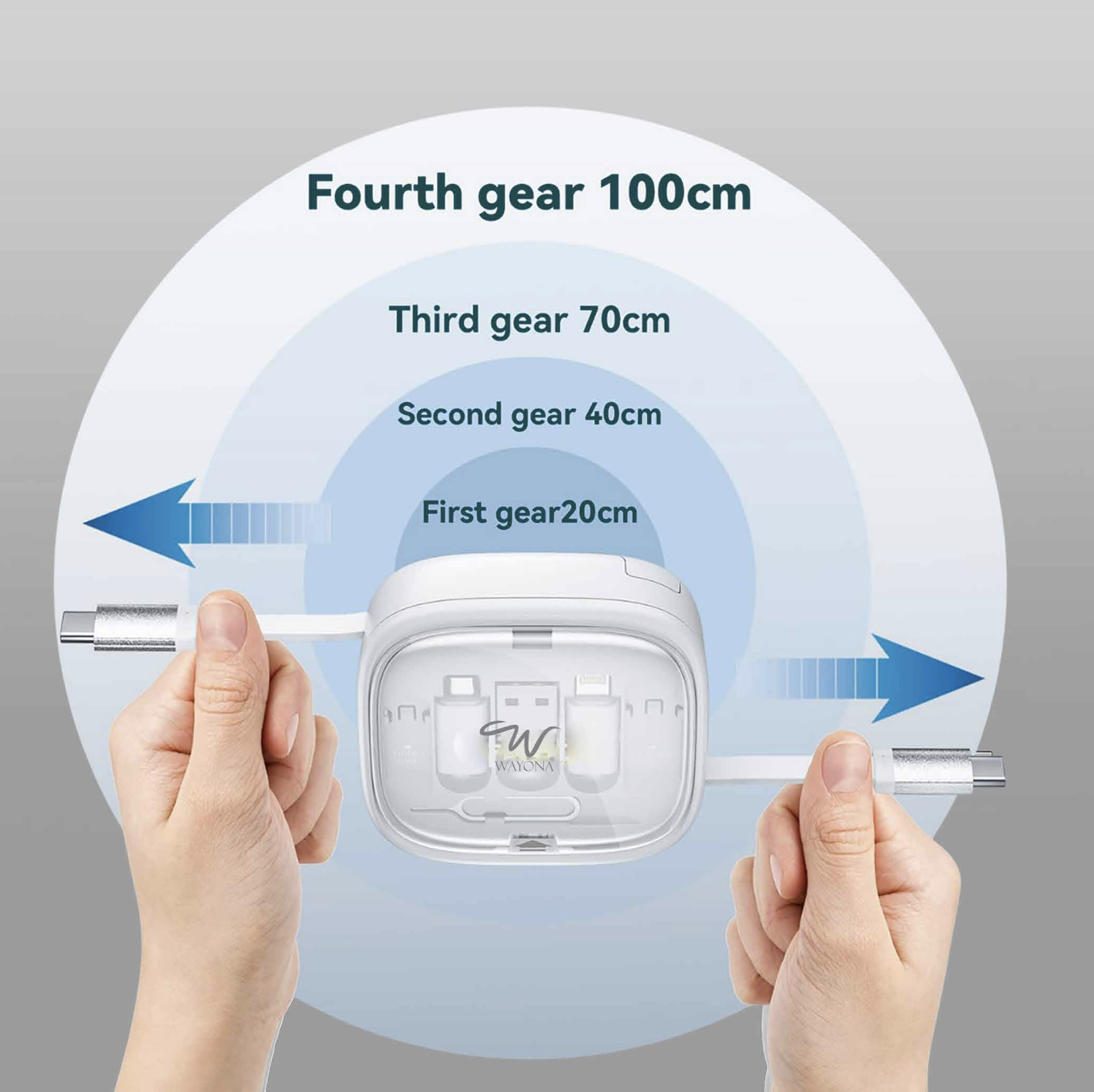 Wayona Retracto Case 65W Multifunctional Fast Charging Data Cable Kit With Retractable Cable, Convertors Set USB A & Type C to Male Micro/Lightning, MMC Storage,Sim Eject Pin (White) - Image 6