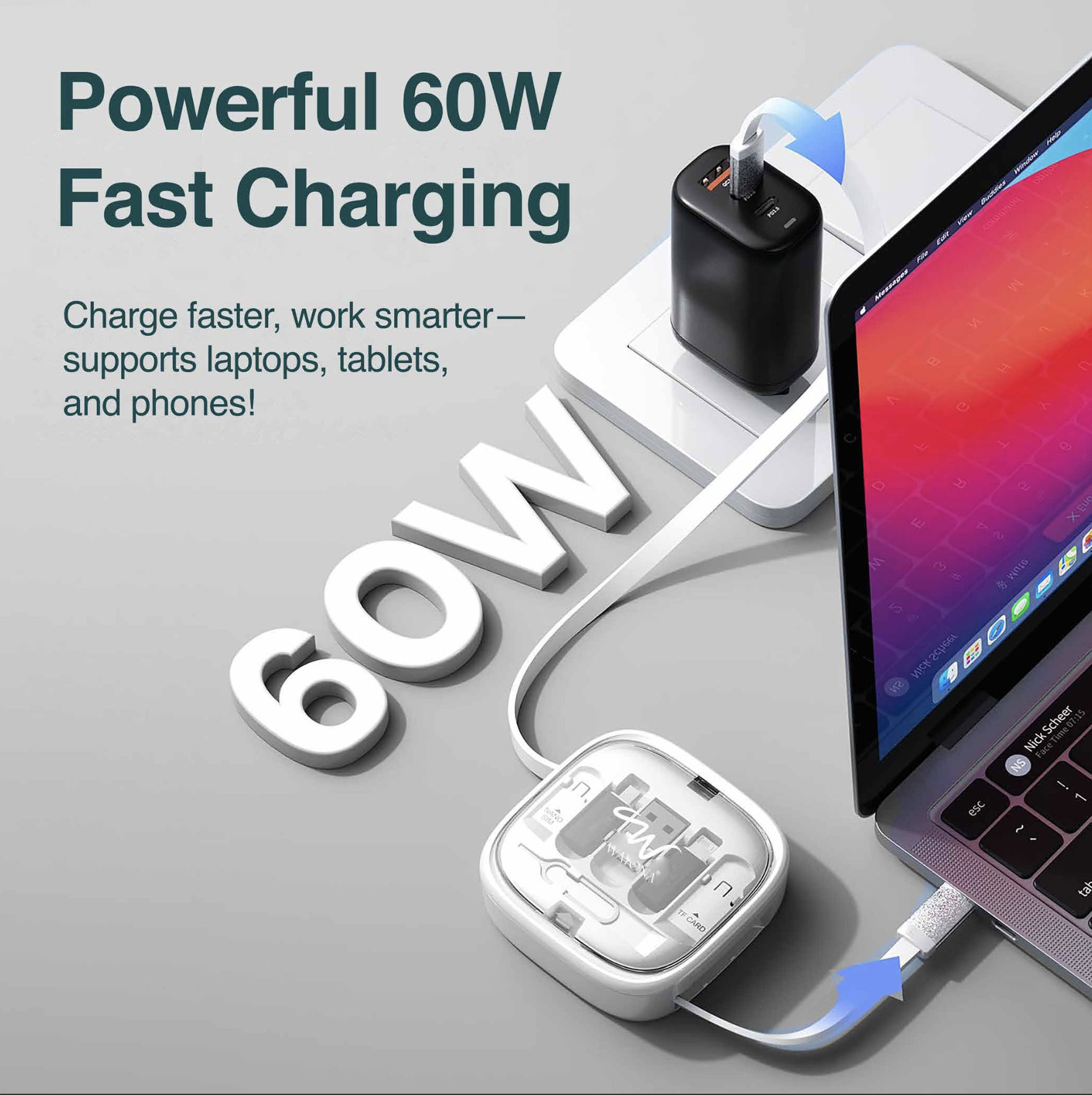 Wayona Retracto Case 65W Multifunctional Fast Charging Data Cable Kit With Retractable Cable, Convertors Set USB A & Type C to Male Micro/Lightning, MMC Storage,Sim Eject Pin (White) - Image 7